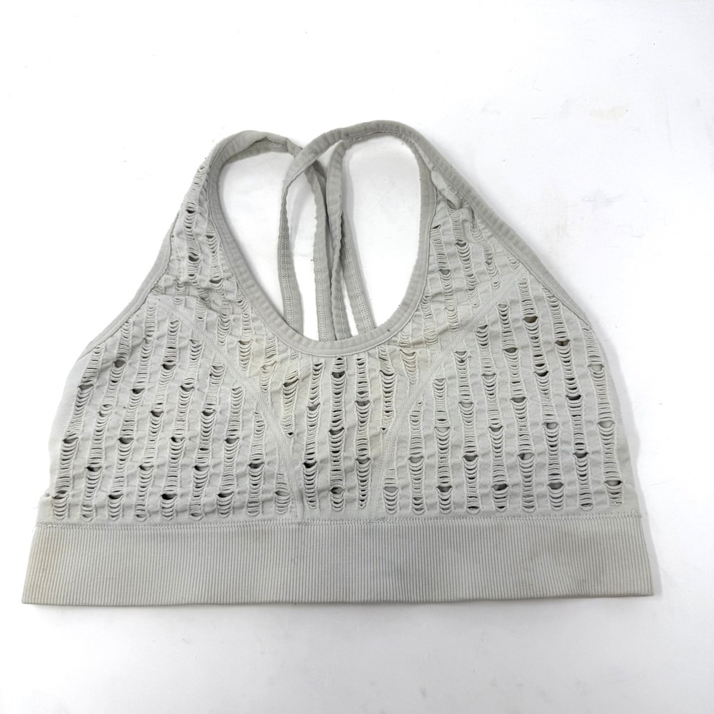 Victoria Sport Womens Seamless Perforated Strappy Racerback Sports Bra Gray M